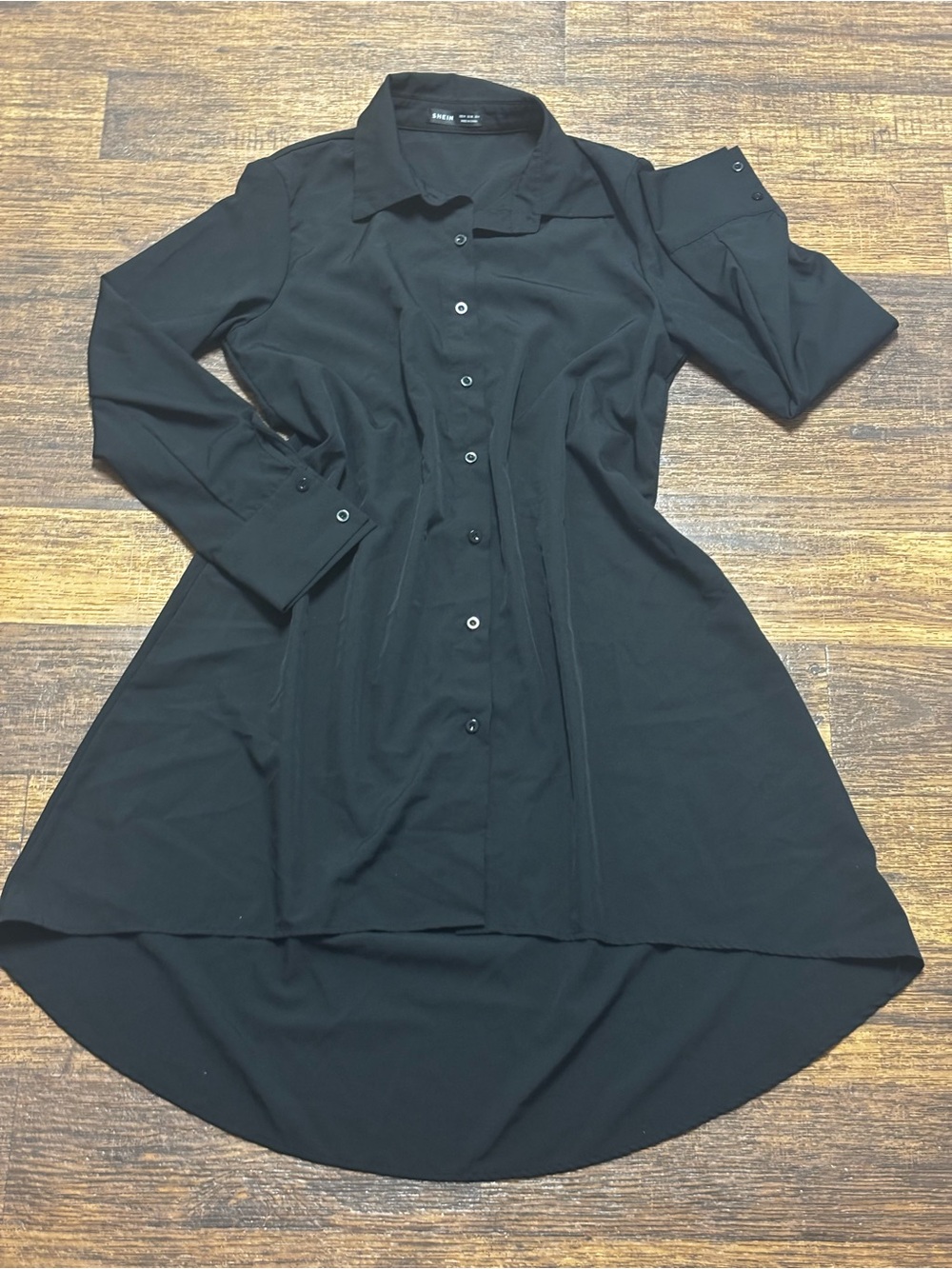 SHEIN Black High-Low Button Shirt Dress